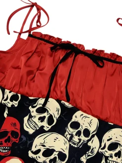 Sale Retro Stage 1960s Halloween Skull Strap Dress Red