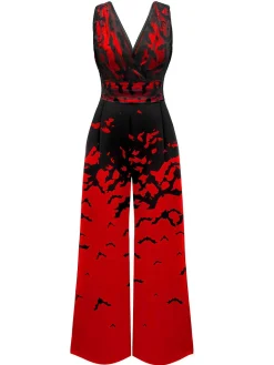 Clearance Retro Stage 1930s Halloween V-Neck Bat Jumpsuit Red