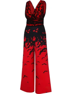 Clearance Retro Stage 1930s Halloween V-Neck Bat Jumpsuit Red
