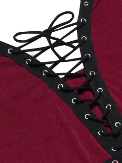 Hot Retro Stage 1950s Halloween V-Neck Lace-Up Dress Red