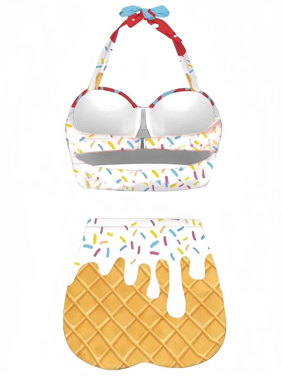 Sale Retro Stage 1970s Halter Ice-Cream Cone Bikini Set Red