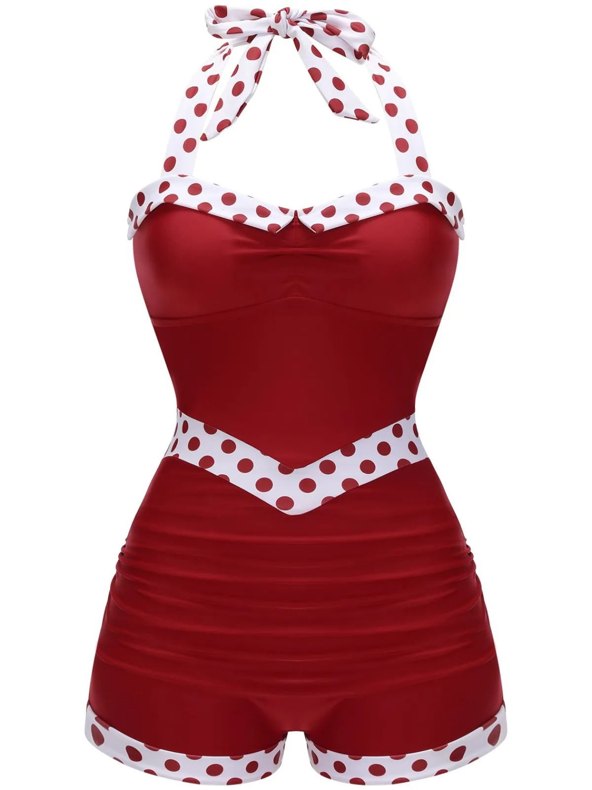 Fashion Retro Stage Red 1940s Halter Patchwork One-piece Swimsuit