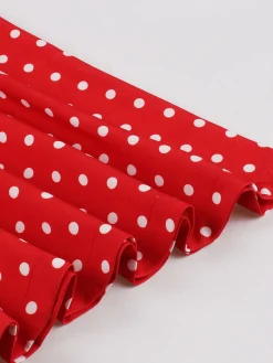 Fashion Retro Stage 1950s Halter Polka Dots Swing Dress Red