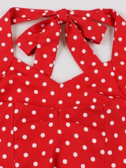 Fashion Retro Stage 1950s Halter Polka Dots Swing Dress Red