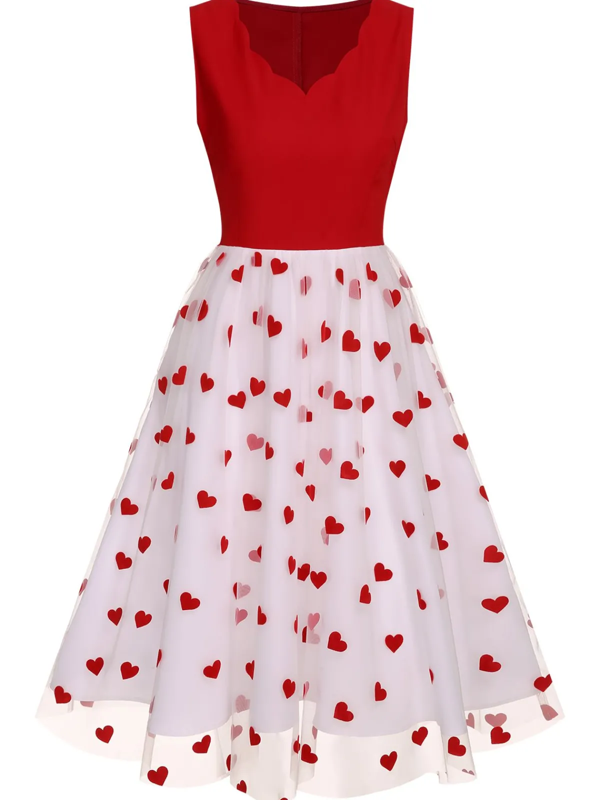 Online Retro Stage 1950s Heart Bow Sleeveless Dress Red
