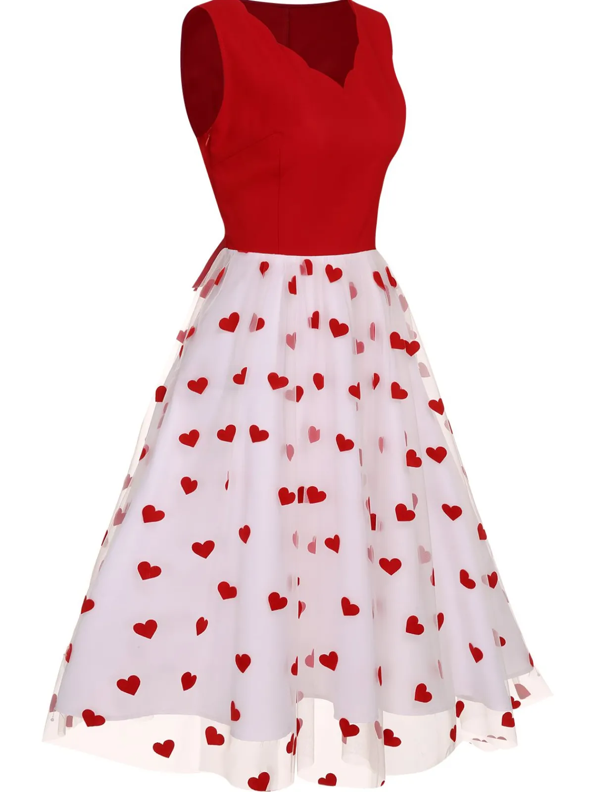 Online Retro Stage 1950s Heart Bow Sleeveless Dress Red