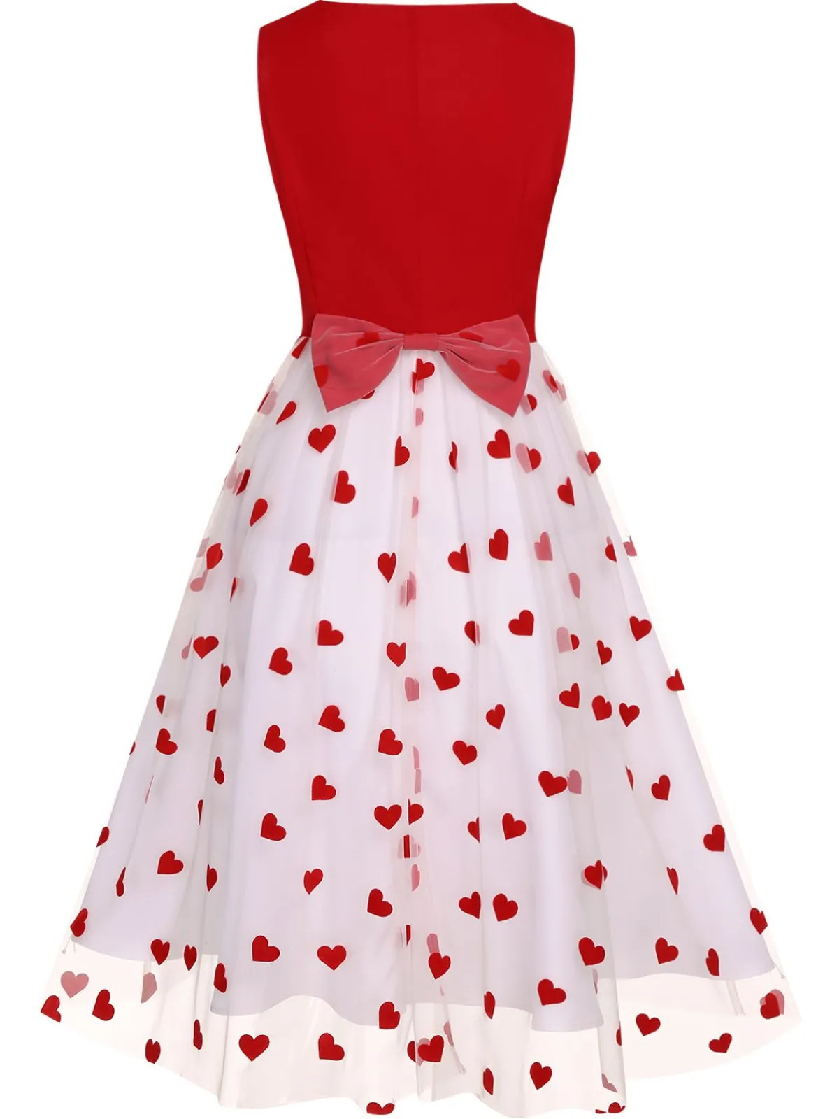 Online Retro Stage 1950s Heart Bow Sleeveless Dress Red