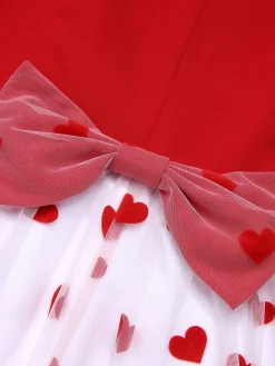 Online Retro Stage 1950s Heart Bow Sleeveless Dress Red