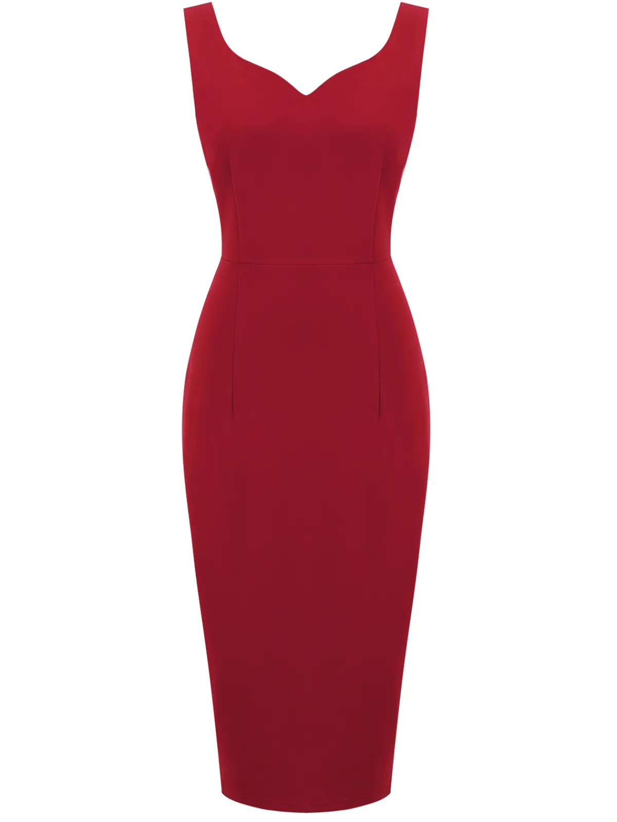 Outlet Retro Stage 1960s Heart Collar Solid Pencil Dress Red