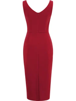 Outlet Retro Stage 1960s Heart Collar Solid Pencil Dress Red