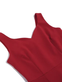 Outlet Retro Stage 1960s Heart Collar Solid Pencil Dress Red