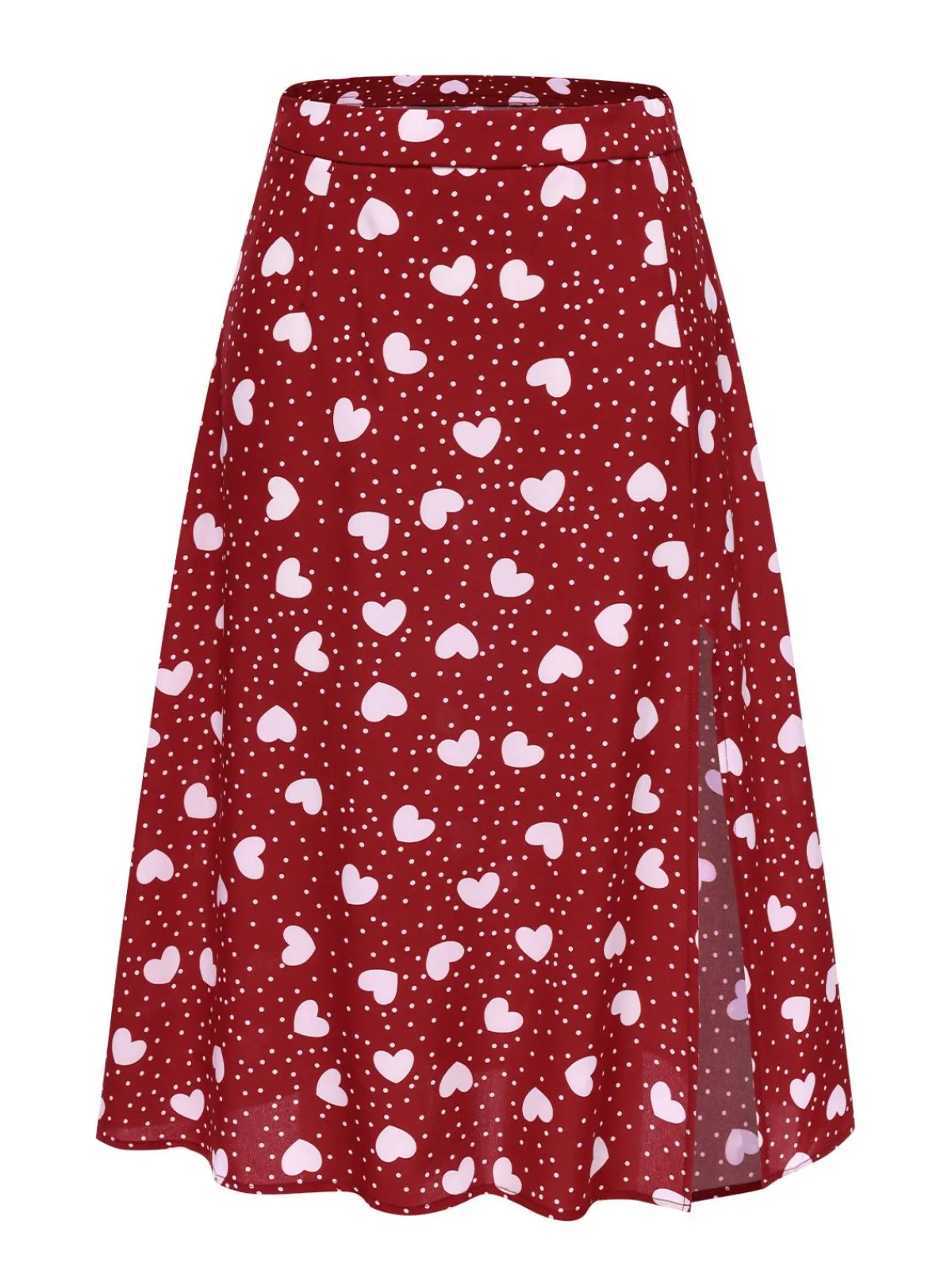 Fashion Retro Stage 1950s Heart Dots Slit A-Line Skirt Red