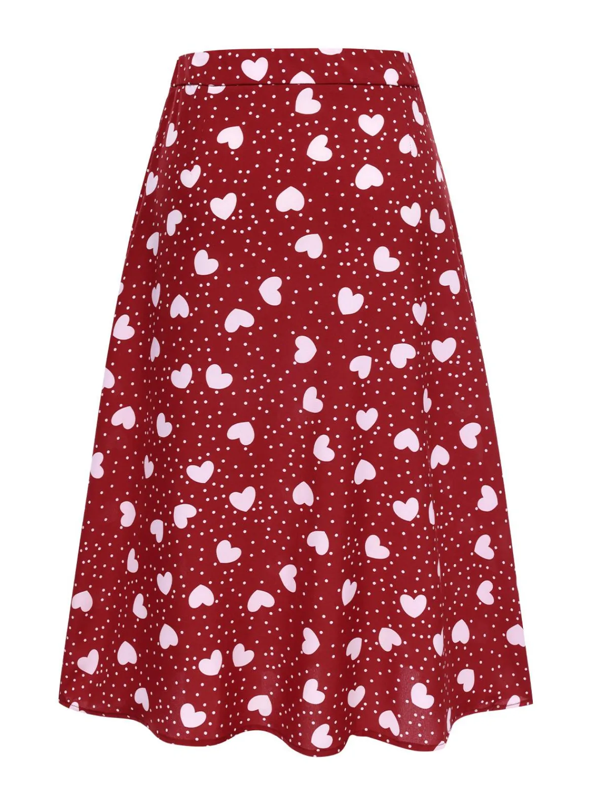 Fashion Retro Stage 1950s Heart Dots Slit A-Line Skirt Red