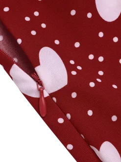 Fashion Retro Stage 1950s Heart Dots Slit A-Line Skirt Red