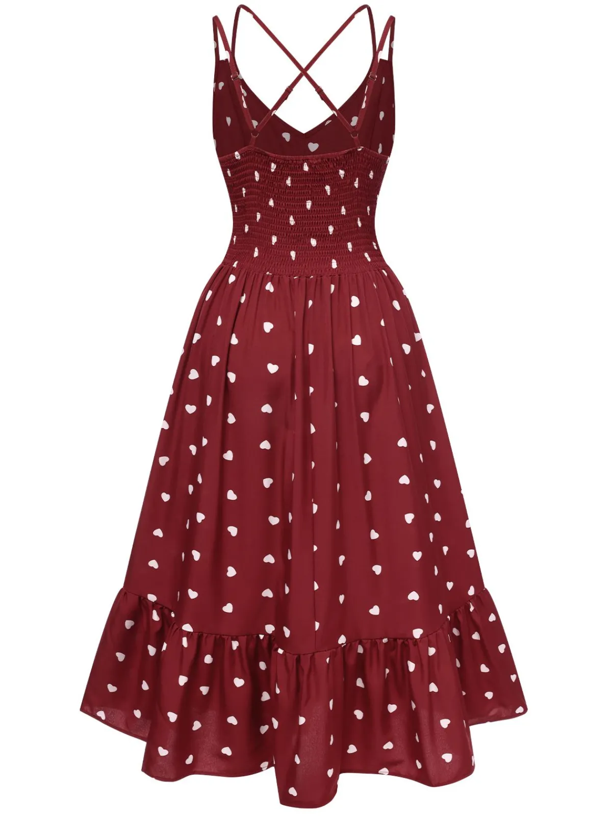 Best Retro Stage 1940s Heart Print V-Neck Sleeveless Dress Red