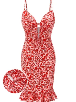 Outlet Retro Stage 1960s Heart Strap Fishtail Dress Red