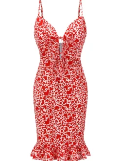 Outlet Retro Stage 1960s Heart Strap Fishtail Dress Red