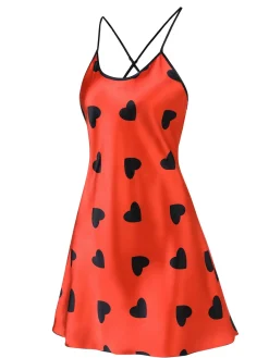 Sale Retro Stage 1950s Heart Suspender Sleepwear Red