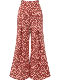 Fashion Retro Stage 1940s High Waist Floral Wide-Leg Pants Red
