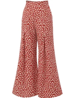 Fashion Retro Stage 1940s High Waist Floral Wide-Leg Pants Red
