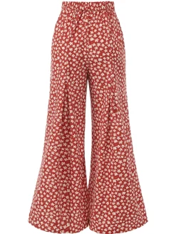 Fashion Retro Stage 1940s High Waist Floral Wide-Leg Pants Red