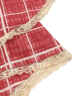 Outlet Retro Stage 1960s Irregular Laye Hem Plaid Suspender Dress Red