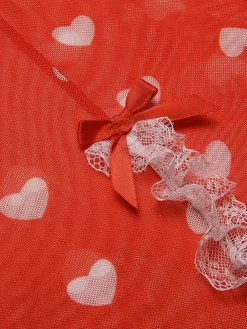 Clearance Retro Stage 1970s Lace Heart Ruffles Nightgown Red