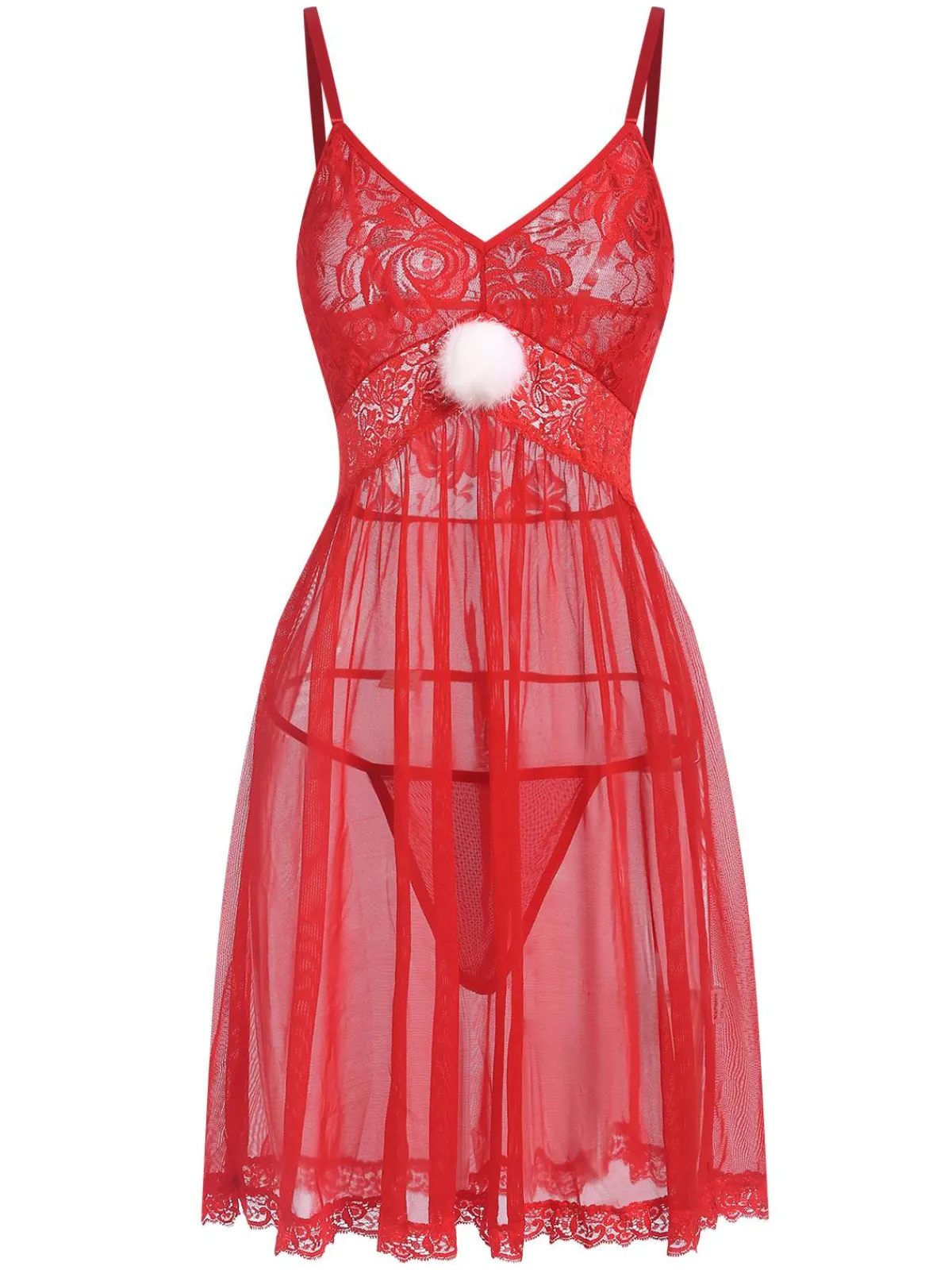 Discount Retro Stage 1950s Lace Sheer Straps Nightgown Red