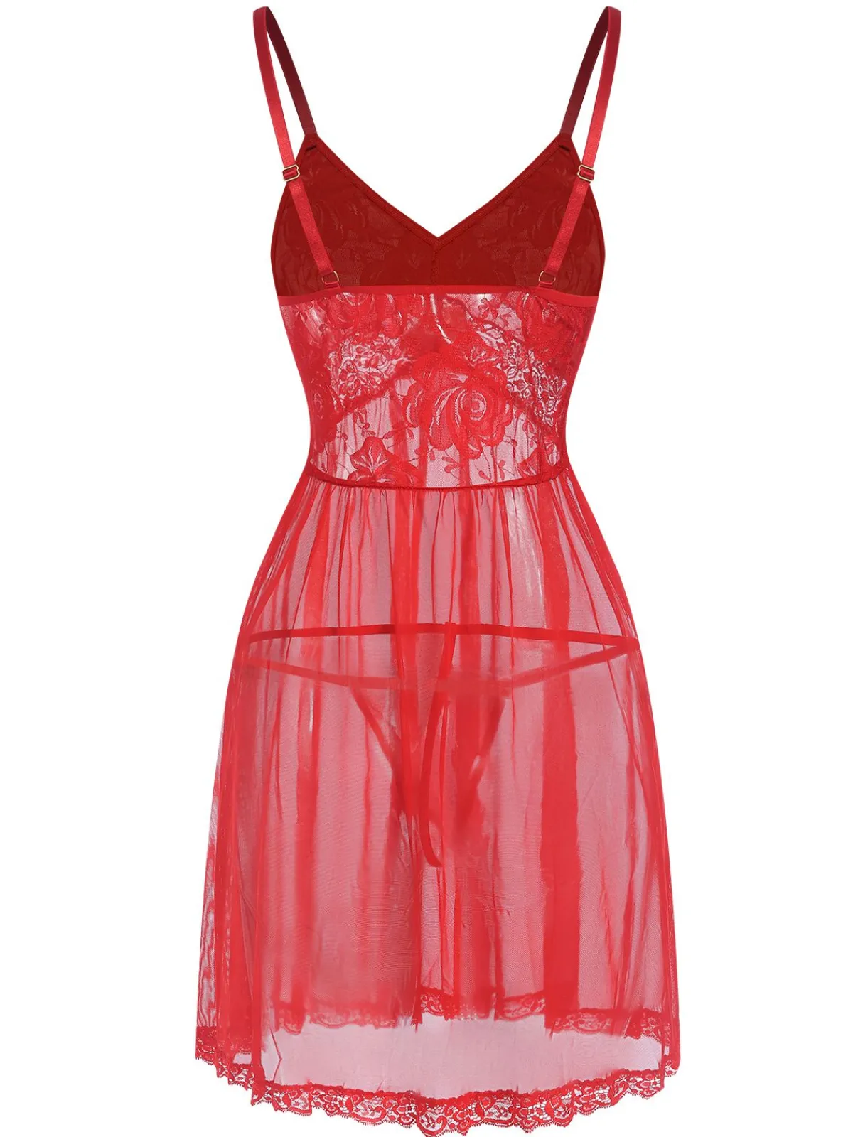 Discount Retro Stage 1950s Lace Sheer Straps Nightgown Red