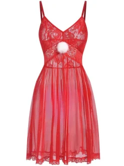 Discount Retro Stage 1950s Lace Sheer Straps Nightgown Red