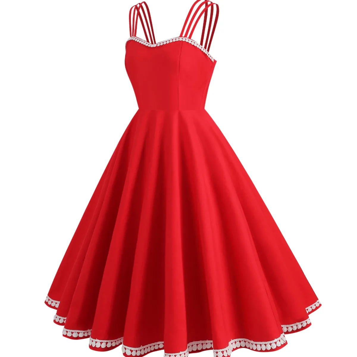 Sale Retro Stage 1950s Lace Strap Swing Dress Red