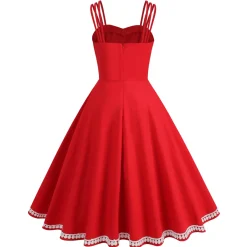 Sale Retro Stage 1950s Lace Strap Swing Dress Red