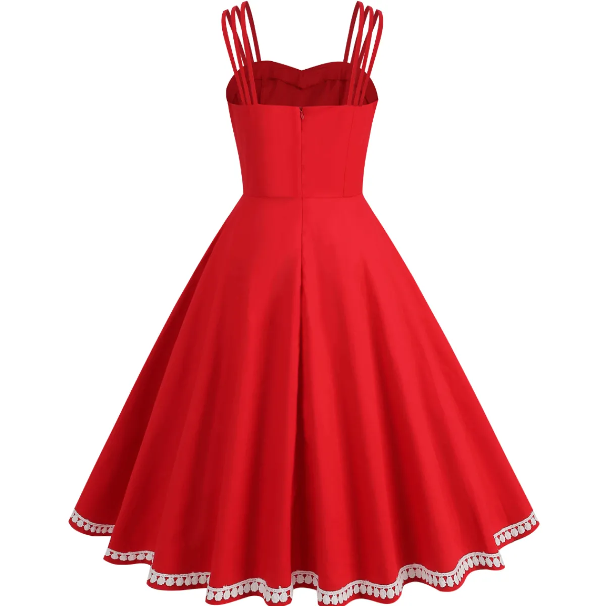 Sale Retro Stage 1950s Lace Strap Swing Dress Red