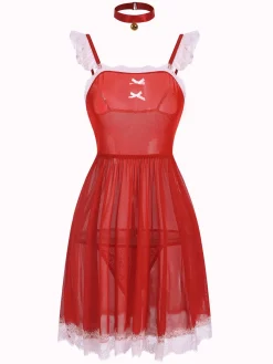New Retro Stage 1950s Lace Trimmed Sheer Nightgown Red
