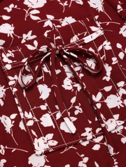 New Retro Stage Red 1940s Lapel Buttons Ditsy Floral Dress