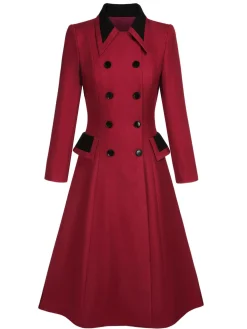 Hot Retro Stage 1950s Lapel Double Breasted Coat Red