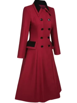 Hot Retro Stage 1950s Lapel Double Breasted Coat Red
