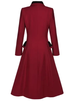 Hot Retro Stage 1950s Lapel Double Breasted Coat Red