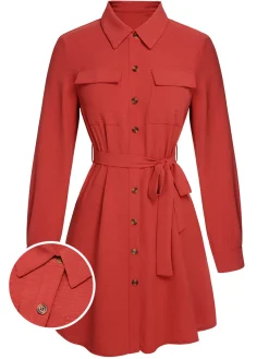 Discount Retro Stage 1970s Lapel Long Sleeve Shirt Dress Red