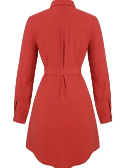 Discount Retro Stage 1970s Lapel Long Sleeve Shirt Dress Red