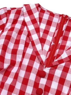 Hot Retro Stage Red 1940s Lapel Plaids Belted Romper