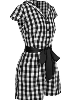 Hot Retro Stage Red 1940s Lapel Plaids Belted Romper