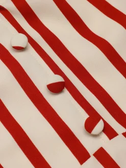 Clearance Retro Stage 1940s Lapel Vertical Stripes Dress Red