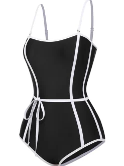 New Retro Stage Red 1960s Lined Sling One-Piece Swimsuit