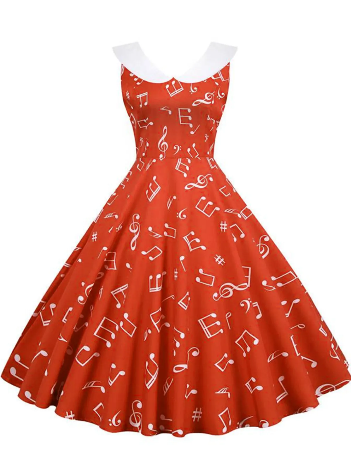 Sale Retro Stage 1950s Musical Notes Swing Dress Red