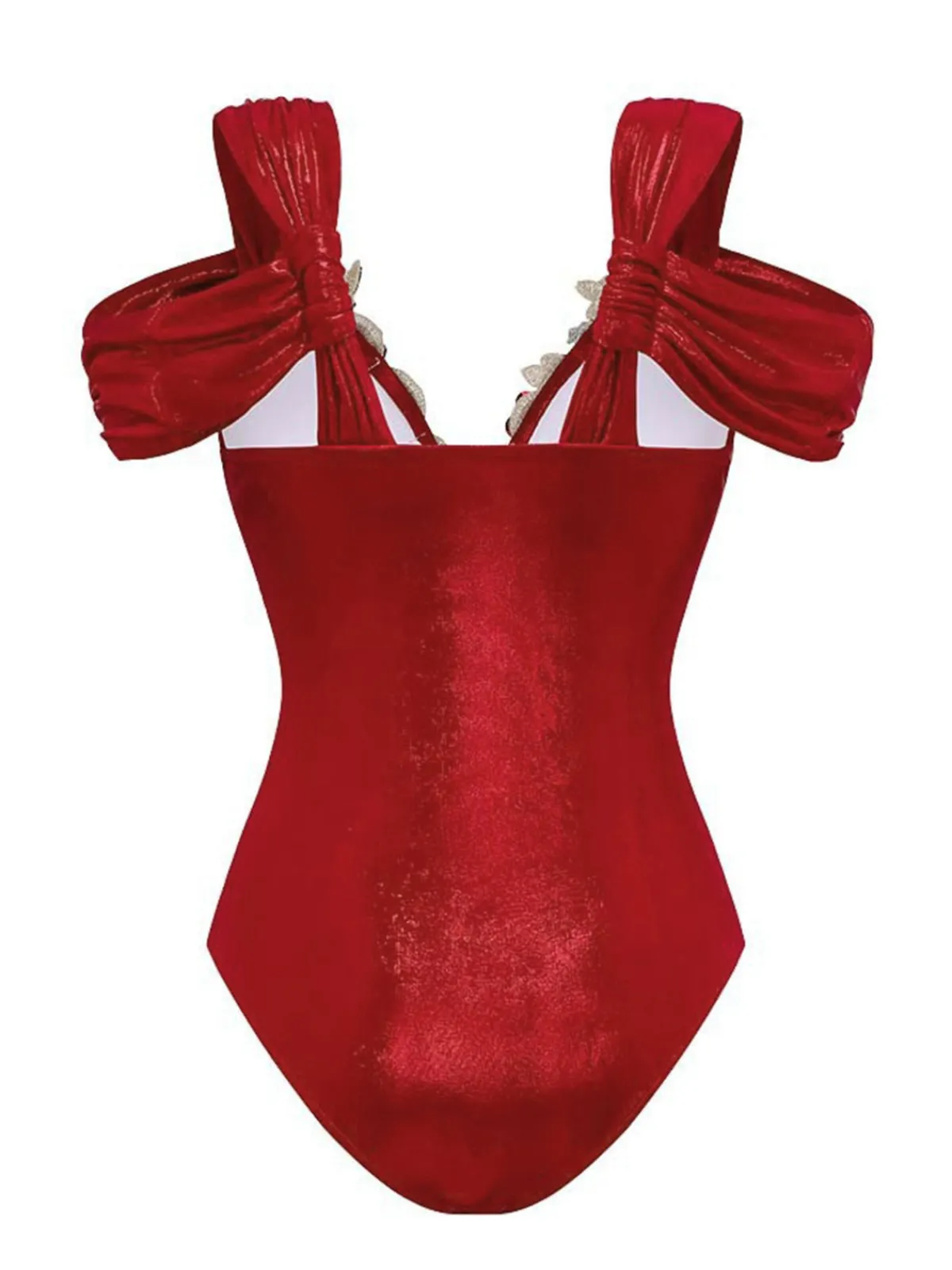 New Retro Stage 1950s Off-Shoulder 3D Floral One-Piece Swimsuit Red