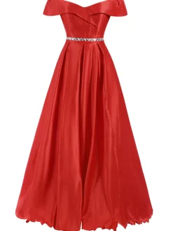 Hot Retro Stage 1930s Off-Shoulder Maxi Evening Dress Red