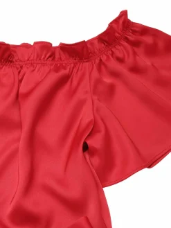 Hot Retro Stage 1950s Off-Shoulder Polka Dots Belted Dress Red