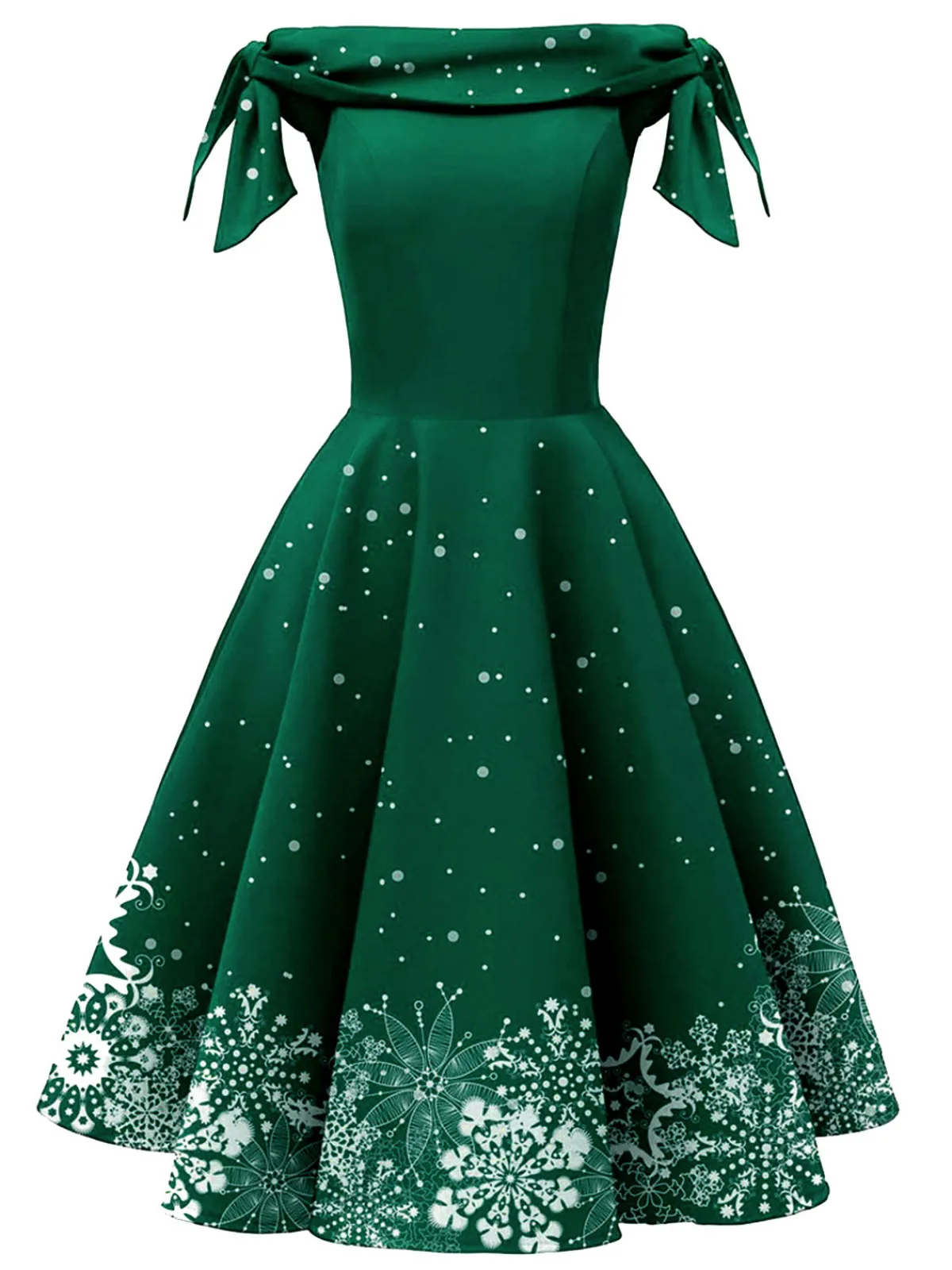 Sale Retro Stage Red 1950s Off-shoulder Snowflake Dress