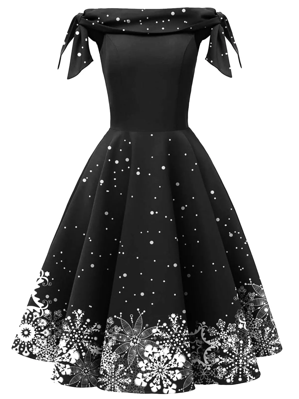 Sale Retro Stage Red 1950s Off-shoulder Snowflake Dress